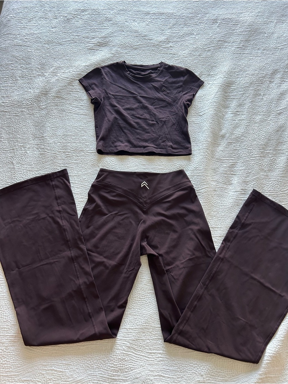 Oner Active Plum Brown Unified Wrap Flared Pants & Baby Tee Set - Picture 3 of 8